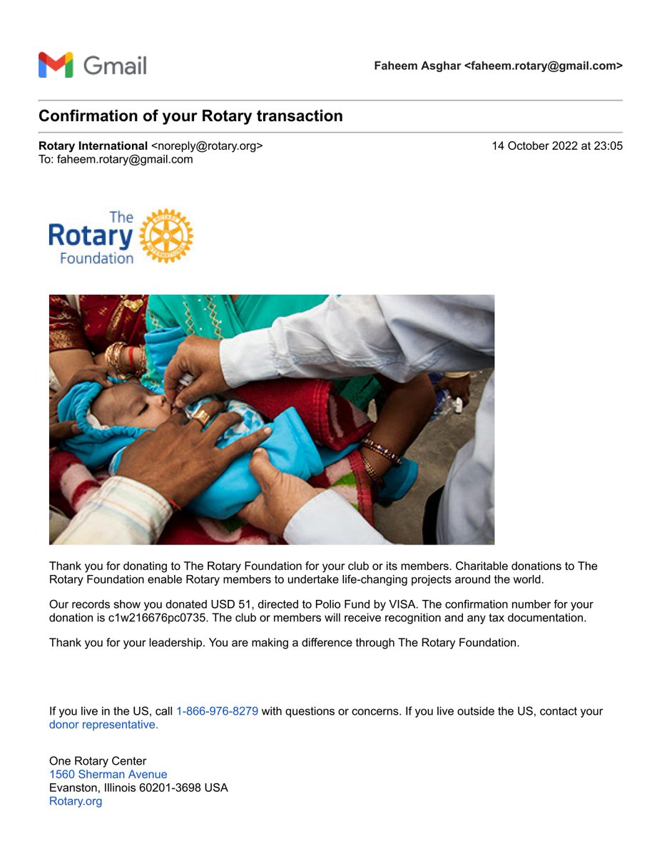 Faheem14101971's tweet photo. @CoordinatorNeoc 
On my 51st Birthday donated towards POLIO Fund of The Rotary Foundation of Rotary International https://t.co/3tPwLAUsCd