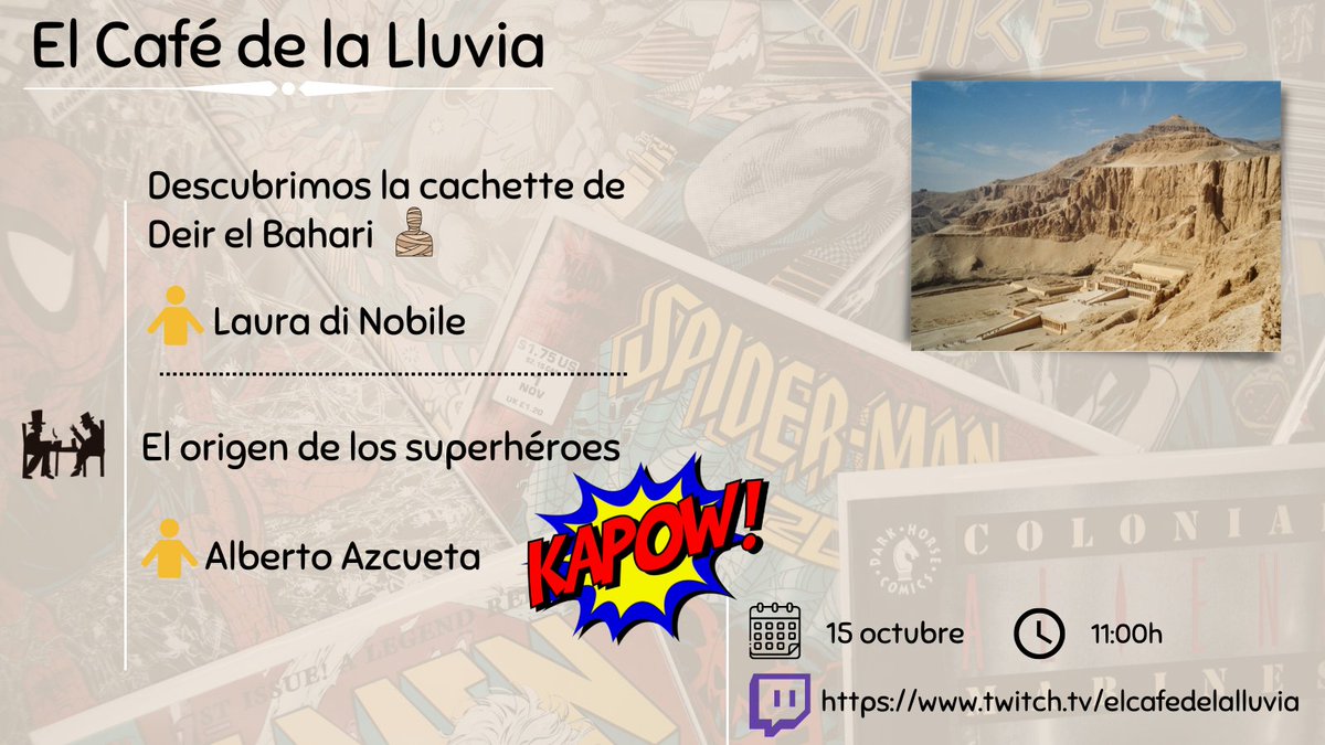 cafelluvia's tweet photo. ¡No queda nada para una nueva edición de #elcafédelalluvia!
Viajaremos a un escondrijo muy particular con @CentroElba y nos sumergiremos en los orígenes de los superhéroes de la mano de @nosoyross 📺📻
Este sábado a las 11:00h. en #twitch
⬇️⬇️⬇️
https://t.co/xjnPgInAtR https://t.co/ME6yPJKHur