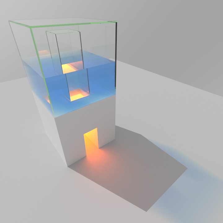 Glass, water and light Created and path traced in #Avoyd Voxel Editor github.com/enkisoftware/v… #voxelart #rendering #3DCG
