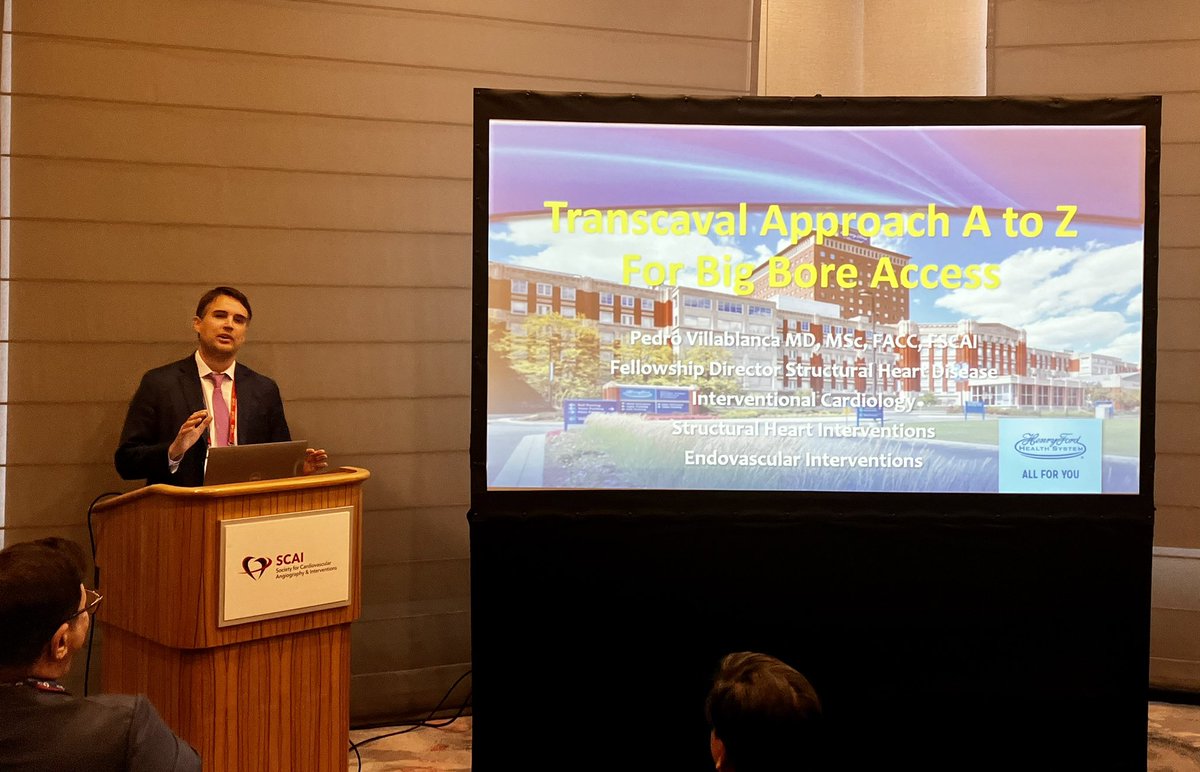 SCAI's tweet image. .@PedroMDMSc, FSCAI leads a small group session at #SCAISHOCK 2022 on performing elective or ad hoc #transcaval for urgent cases that require MCS.