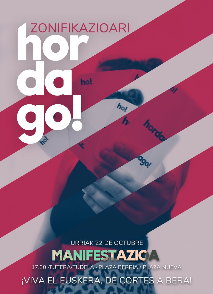 korellafeminist's tweet photo. 🛑Di NO a la zonificación de Navarra. Di no al apartheid lingüístico. #UnaNavarra #NoTres
📅22 Octubre |⌚17:30
📍Plaza Nueva, Tudela
🛑Esan EZ Nafarroako zonifikazioari. Esan EZ apartheid linguistikoari. #NafarroaBat #EzHiru
📅Urriak 22 |⌚17:30
📍Plaza Berria, Tutera https://t.co/orxbg1u2rx