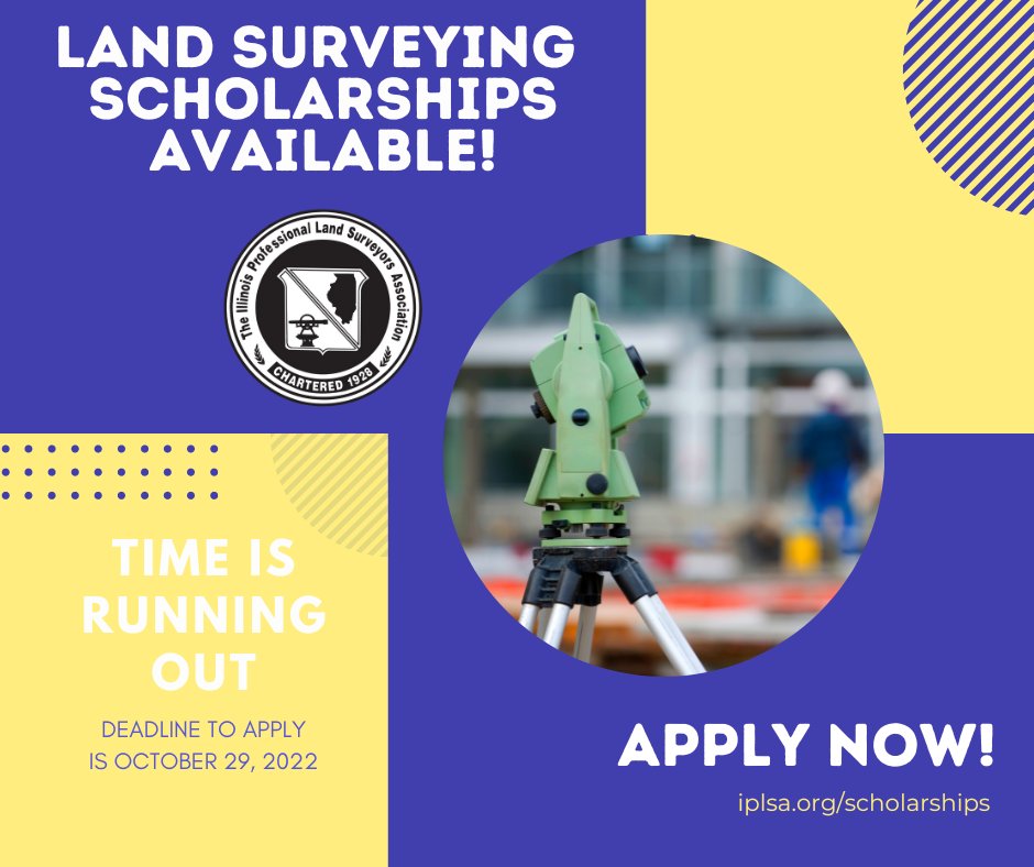 ILSurveyors's tweet photo. Applications for Land Surveying scholarships are now available! Don't wait! The deadline to apply is October 29th, 2022.
Click here to apply and for more information: https://t.co/Dl6NTDfyvG https://t.co/8dG0aoDWBk