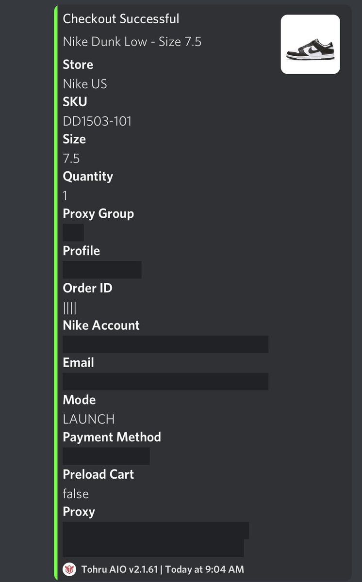 RXshoes806's tweet photo. Bot:@TohruAIO_ @MEKRobotics 
Proxies: @LiveProxies 
ACO: @Rx_Aco_ 
So many payment failures this morning https://t.co/2yXmdpUza6