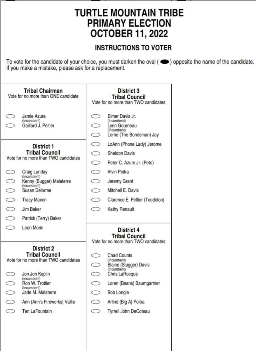 jeremyjturley's tweet photo. The nicknames featured on the Turtle Mountain Tribe's primary ballot are fantastic. https://t.co/Pb41NkszoU