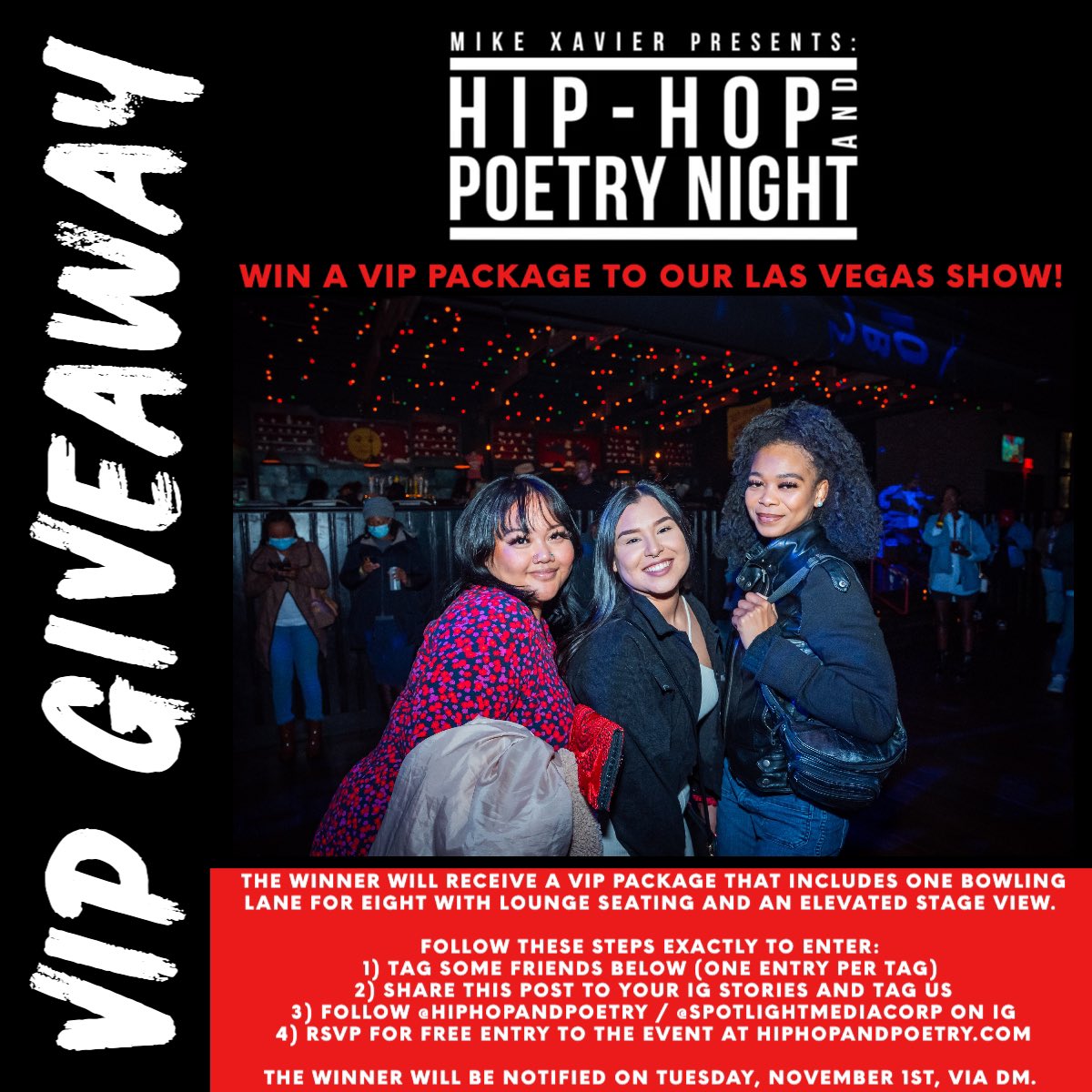 HipHopAndPoetry's tweet photo. #GIVEAWAY Here's your chance to win a VIP package to our upcoming Las Vegas show! The VIP experience can't be purchased online, so this is your only chance to win. Make sure you follow @hiphopandpoetry and @SpotlightMCorp and follow the remaining steps exactly to enter. https://t.co/QCOfbOlt9O