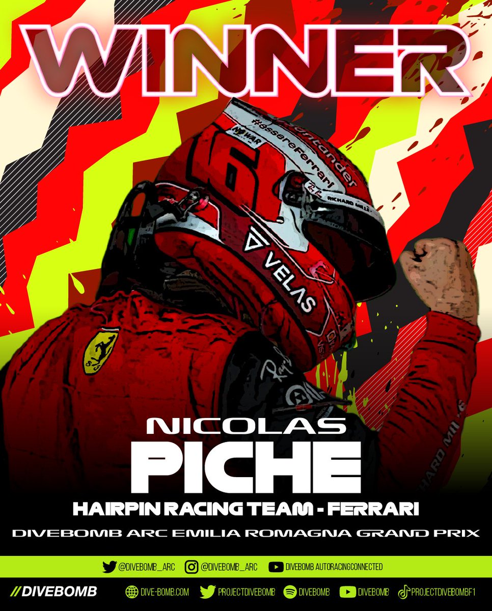divebomb_arc's tweet photo. HRT saw yet another 1-2 after Imola, with Nico Piche leading home Ethan Fonseca! The Hairpin Racing Team continues to pull away from Team No Hesitation. 

@projectdivebomb #esports #leagueracing #formula1 #f1 #arcf1 #NicoPiche https://t.co/hvehyOdFDy