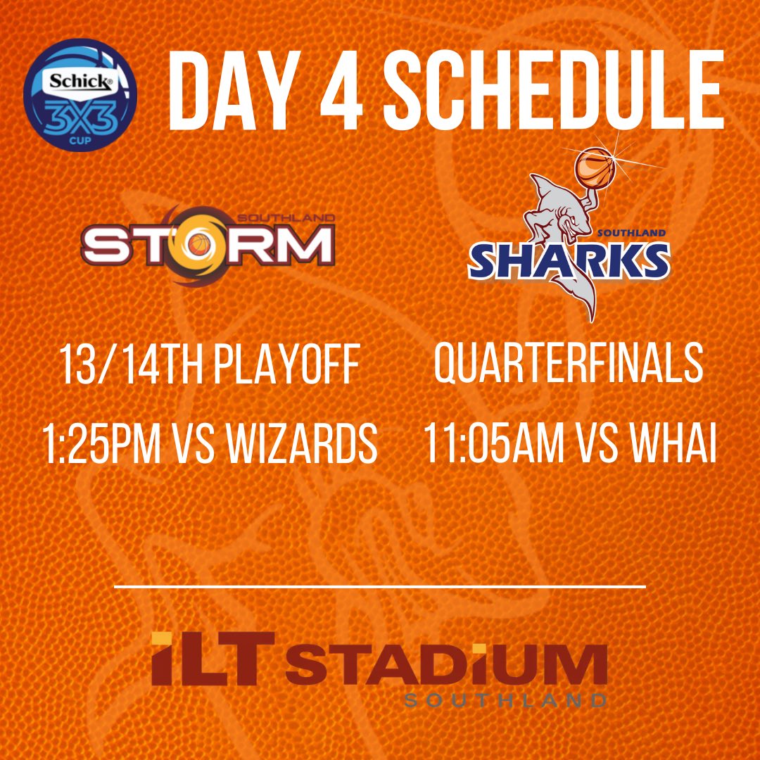 Southland Basketball Association (@basketballsouth) on Twitter photo ⛈️ SATURDAY FORECAST ⛈️ Just one game left for the Storm this afternoon while the <a href="/SouthlandSharks/">Southland Sharks</a> open the day in the #Schick3X3Cup with the Men’s Quarters 🦈🏀⚡️#WeTheSouth <a href="/BasketballNZ/">Basketball NZ</a> ⛈️ SATURDAY FORECAST ⛈️ Just one game left for the Storm this afternoon while the <a href="/SouthlandSharks/">Southland Sharks</a> open the day in the #Schick3X3Cup with the Men’s Quarters 🦈🏀⚡️#WeTheSouth <a href="/BasketballNZ/">Basketball NZ</a>