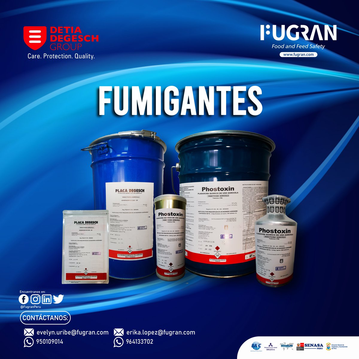 FugranPeru's tweet photo. 𝗘𝗦𝗣𝗘𝗖𝗜𝗔𝗟𝗜𝗦𝗧𝗔𝗦 𝗘𝗡 𝗘𝗟 𝗨𝗦𝗢 𝗗𝗘 𝗚𝗔𝗦 𝗙𝗢𝗦𝗙𝗜𝗡𝗔 (𝗣𝗛𝟯) 
Nuestros fumigantes son efectivos para el control de plagas en productos: Frutas, Hortalizas, Granos, Cereales, Harinas, etc.
Mayor información por WhatsApp en el enlace:👉🖱️https://t.co/LbCjbt0qqE https://t.co/CLAfdWDKwC