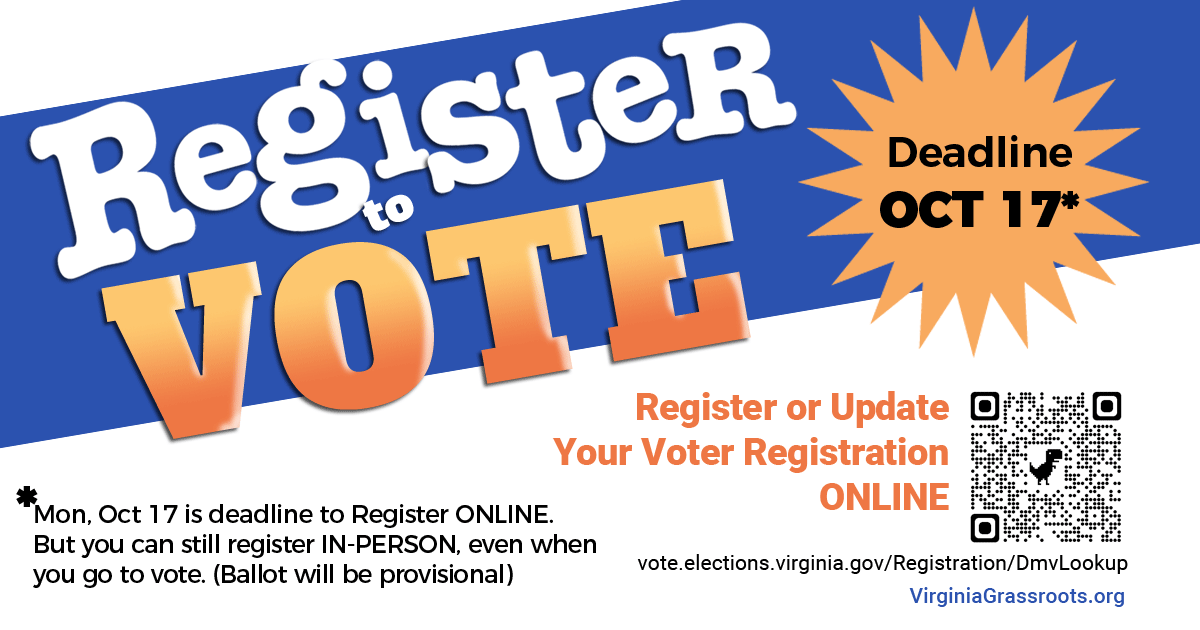 VoteBlueVA's tweet photo. Virginians: The Deadline to Register ONLINE is next Monday. (It is possible now in Virginia to register IN-PERSON on election day, but the Ballot will be provisional -- so encourage your people to Register ASAP!)
https://t.co/Of16ue0Jk8 https://t.co/cVpubI6jdK