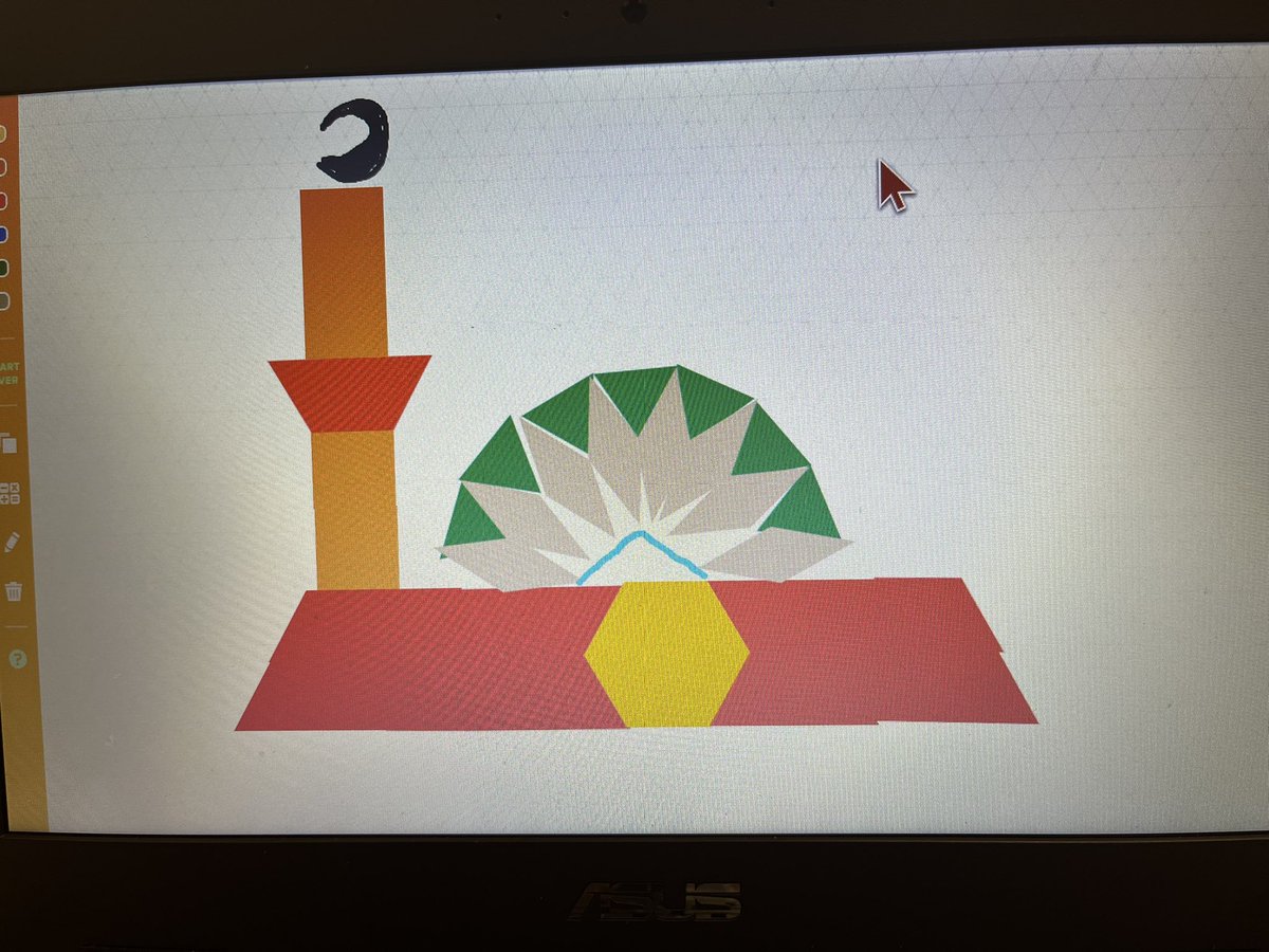 MsHamaoka's tweet photo. Islamic architecture can be found throughout the world, from Canada to China to Turkey and beyond. Today the grade 4/5s used pattern blocks to create these structures and then researched them for information. #islamicheritagemonth https://t.co/PI6DISL50d