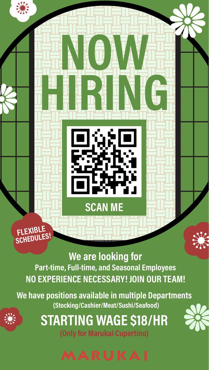 Marukai Cupertino is now hiring for multiple positions and departments. Follow the link to apply! secure6.saashr.com/ta/6122561.car…
