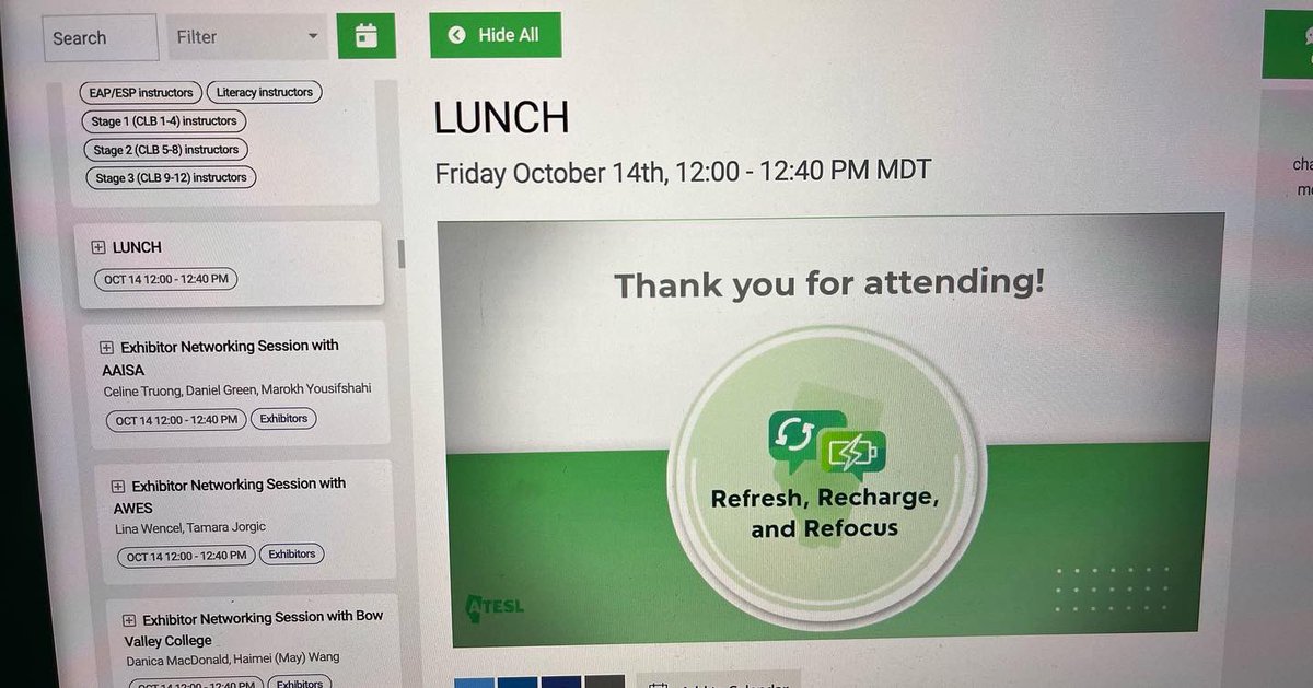 The_ELLTeacher's tweet photo. Great morning, networking at lunch and more excellent sessions this afternoon @ATESLnews #ATESLCONF2022 #LoveThisAnnualConference ❤️ #CantWaitForDay2Tomorrow 😊 #AwaysLearning #ITeachELLs #LifeLongLearner @pheedloop @CompMinerTweets @LiteracyWire @FMPSD @ESLCATA @TIESyyc #YMM https://t.co/Iw5Mpda4sf