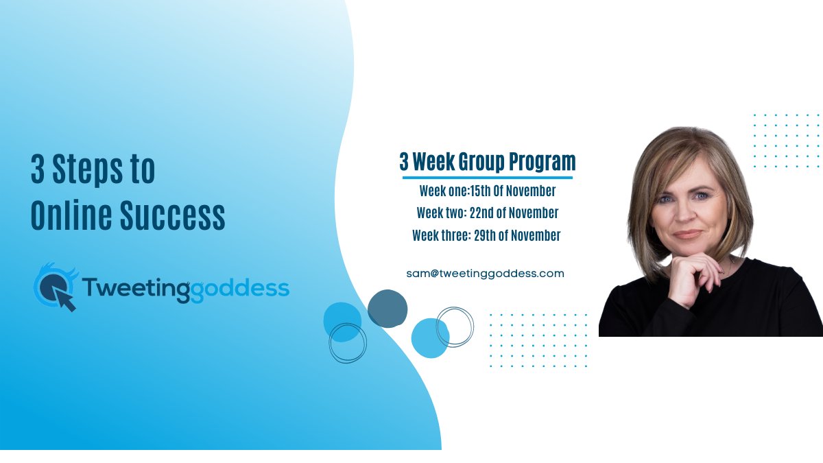 Tweetinggoddess's tweet photo. 3 steps to online Success!
I will share strategies that will help you to stand out online, I will help you Optimize your Twitter & Linkedin profiles, create a workshop, create great content & more.
An engaging, interactive workshop always!
Book now
https://t.co/PkleZ1JKSH https://t.co/LzXzWg88tQ