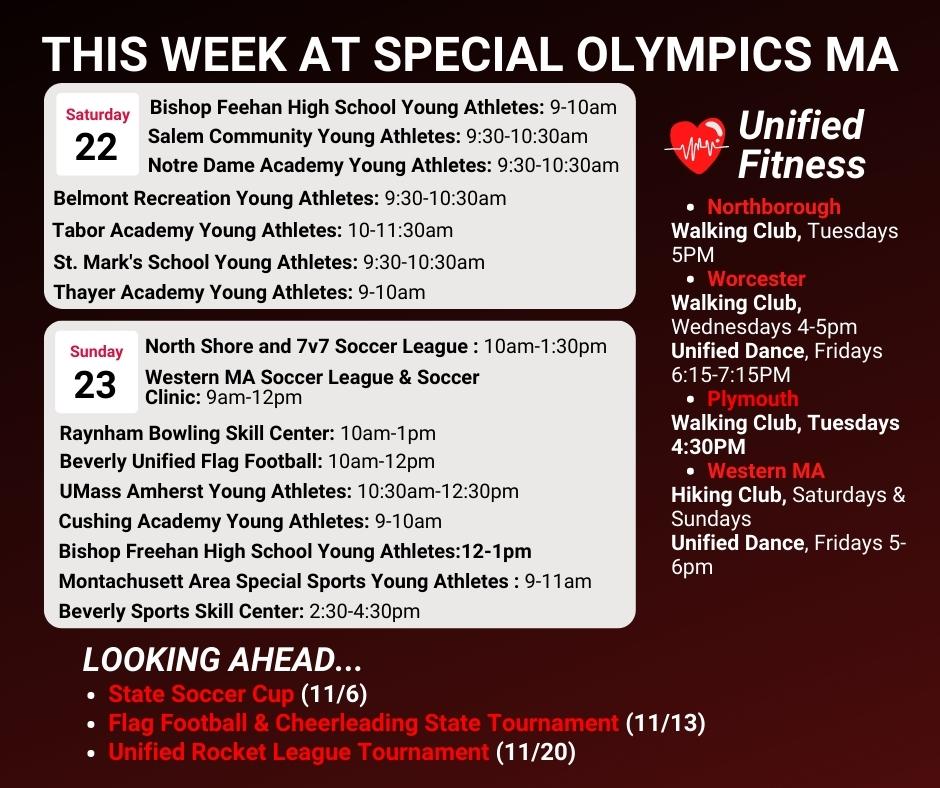 Check out everything we have going on this week at Special Olympics MA❗️ What are you most excited for?? #getinvolved #community #ChooseToInclude