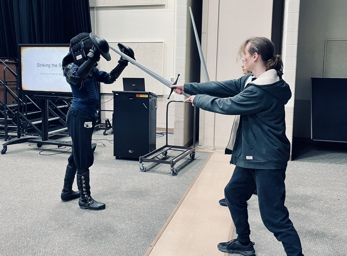 templesWHS's tweet photo. WHS world history students had the opportunity to watch Medieval weapons demonstration today.  Presenters shared the history of sword fighting and various European fighting techniques from the Middle Ages. https://t.co/pFz4U9DtcW
