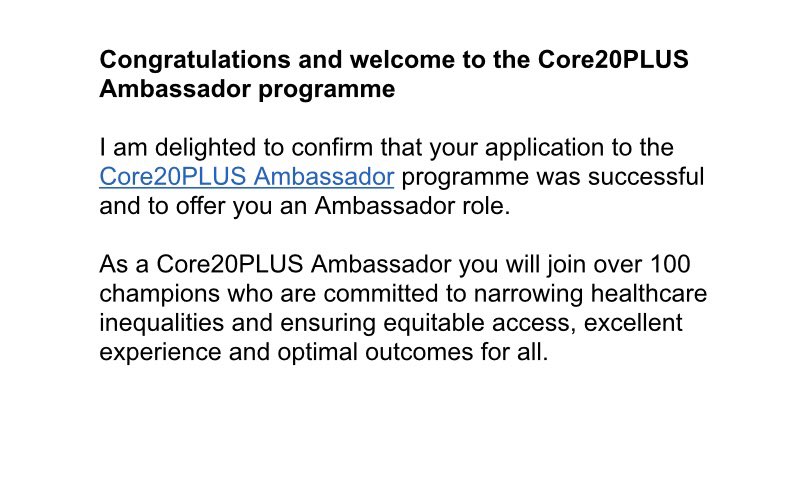Ravy Gabrria-Nivas (Lola) (@ravygabrria) on Twitter photo Following leading work on BSOl ICS PCN Health Inequalities I am delighted to have been appt as ‘Core20Plus Ambassador’ committed & motivated 2 delivering outcomes 4 BSol citizens <a href="/dameyveb/">yve buckland</a> <a href="/demelbourne/">David Melbourne</a> <a href="/ppvernon/">Patrick Vernon</a> <a href="/SalmaYaqoob/">Salma Yaqoob</a> <a href="/BCHCRKIRBY/">Richard Kirby</a> <a href="/suleman_subeena/">Subeena suleman</a> <a href="/onyiokonkwogp/">Onyi Okonkwo💙</a> <a href="/NagraMandy/">Mandy Nagra 🦋</a> Following leading work on BSOl ICS PCN Health Inequalities I am delighted to have been appt as ‘Core20Plus Ambassador’ committed & motivated 2 delivering outcomes 4 BSol citizens <a href="/dameyveb/">yve buckland</a> <a href="/demelbourne/">David Melbourne</a> <a href="/ppvernon/">Patrick Vernon</a> <a href="/SalmaYaqoob/">Salma Yaqoob</a> <a href="/BCHCRKIRBY/">Richard Kirby</a> <a href="/suleman_subeena/">Subeena suleman</a> <a href="/onyiokonkwogp/">Onyi Okonkwo💙</a> <a href="/NagraMandy/">Mandy Nagra 🦋</a>