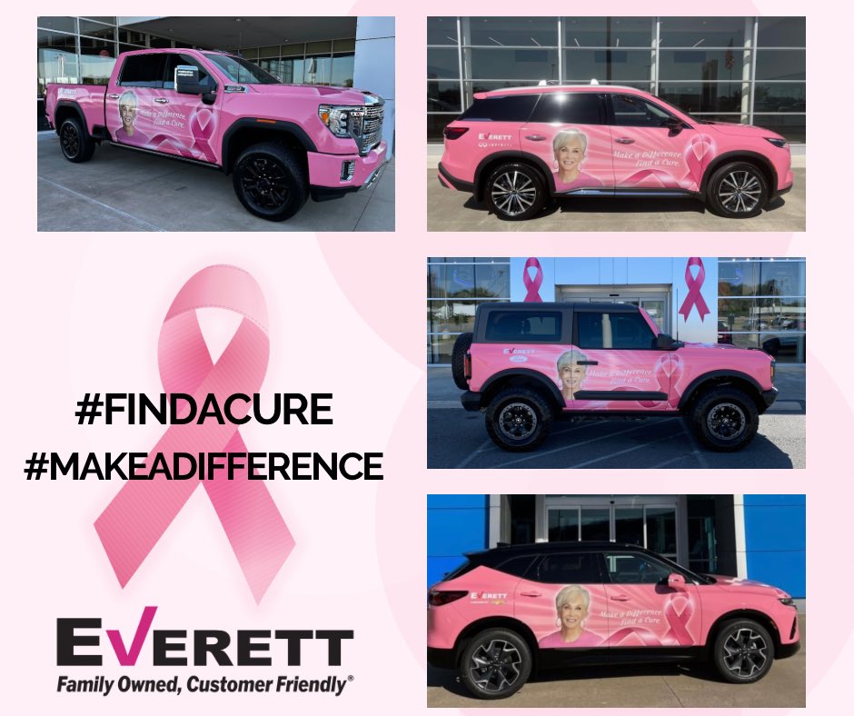 Throughout October, we are celebrating survivors and promoting awareness for those still fighting. Our team has many women #wedrivefor, one of which is our owner, Mrs. Susie Everett! If you see our pink vehicles around the community, share your story!💕

 #EverettGoodNews
