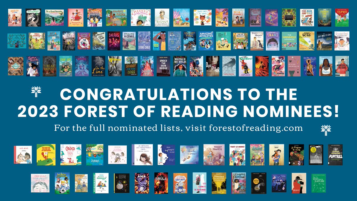 kidsbookcentre's tweet photo. Massive congratulations to all the authors, illustrators, and publishers nominated for the 2023 #ForestofReading awards! Encourage the young people in your life to expand their knowledge and participate in creative classroom learning. #IReadCanadian https://t.co/Rroy9qp0nE https://t.co/4gLRYTZIq3