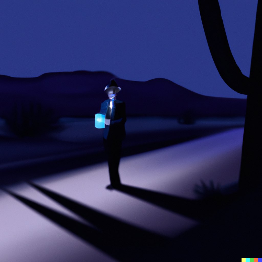 centralsiberia's tweet photo. Leaving the party in the desert in the middle of the night trying to get home 🌗
#aiart frame from the @nightcolumns video made with #dalle2 https://t.co/XMsI0mV7x2