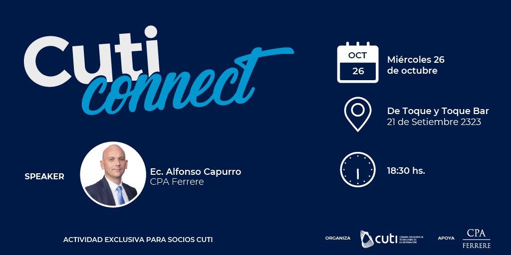 CutiUy's tweet photo. ¡Los #CutiConnect están de vuelta! 📣🤩

Tendremos la presentación de @AlfonsoCapurro sobre “Desafíos y oportunidades en un escenario de estanflación global” y mucho Networking 🚀

¡Te esperamos! 

📆26/10
🕒18:30 hrs
Registro➡https://t.co/P96TmVPFkb

*Exclusivo para #SociosCuti https://t.co/MWEH0x9j2X