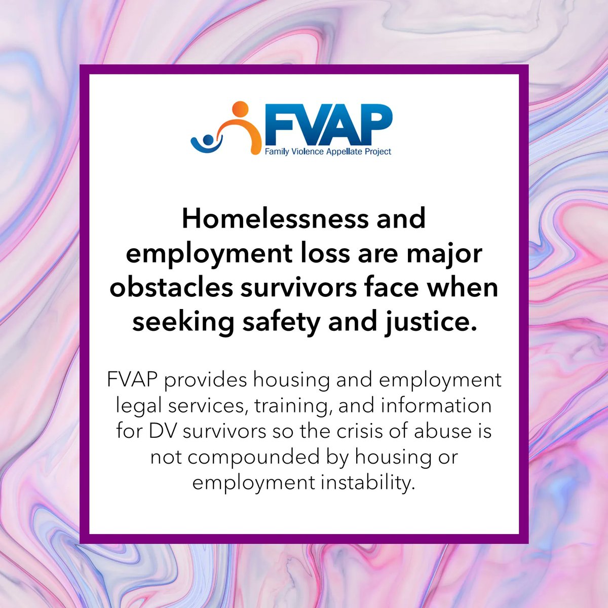We provide #housing and #employment legal services, training, and information for #DomesticViolence survivors so the crisis of abuse is not compounded by housing or employment instability.
 
#Donate today to #help us continue this important work 
buff.ly/3Rm7pHK 

#DVAM