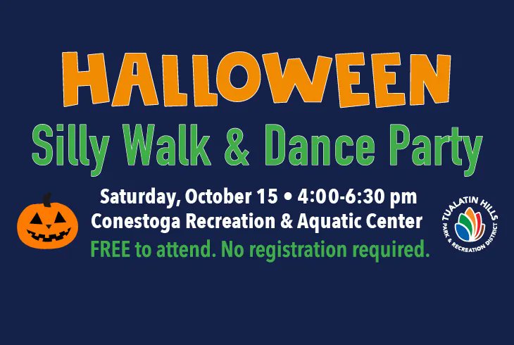 Who's ready for THPRD's Halloween Silly Walk &amp; Dance Party? Enjoy trick-or-treating through the parking lot, a dance party, and meet some favorite characters. Dress up or as you please! This event is free to attend and all are welcome. buff.ly/3Ez7LYQ