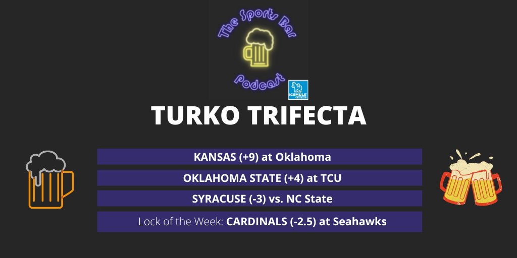 SportsBar_Pod's tweet photo. After describing the Big 12 as the most fun conference in football this year, @aturko_23 dipped into betting the weekend's matchup twice on this week's Trifecta! https://t.co/3TOwzqC5Xa