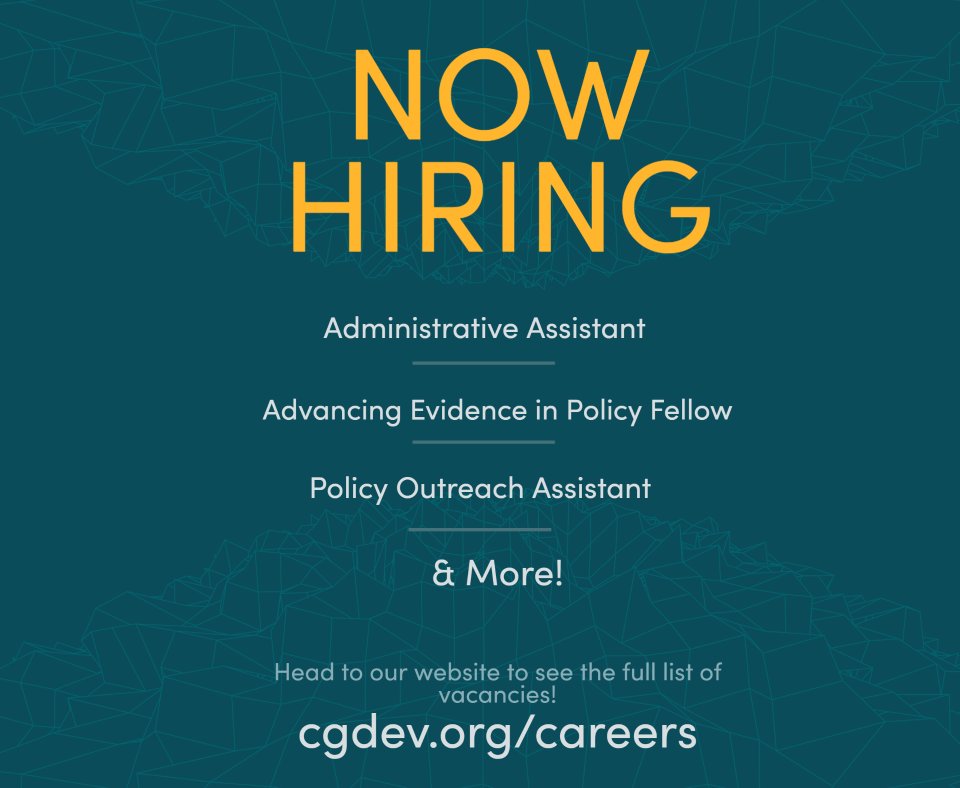 📣 CGD is #hiring!

From administrative assistant to policy outreach assistant, <a href="/CGDev/">Center for Global Development</a> is seeking multiple positions in our DC &amp; London offices.

Apply now ⬇️
cgdev.org/careers