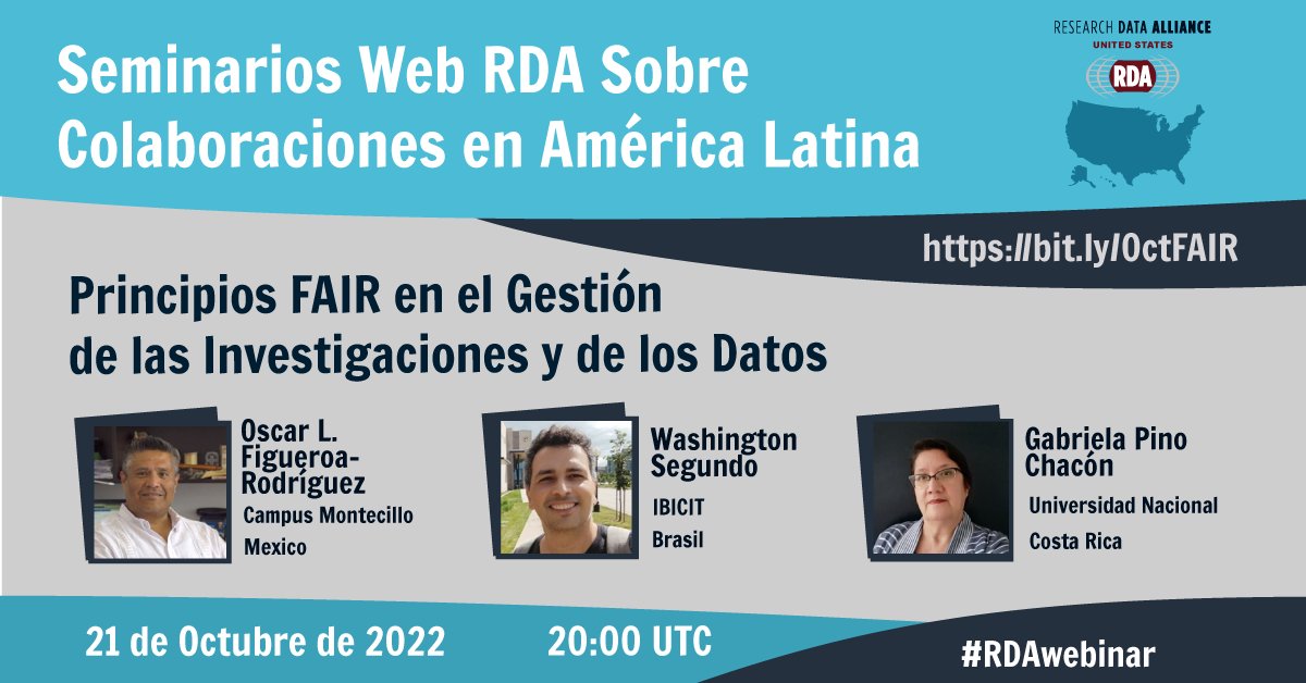 Interested in learning more about how Latin American countries are applying FAIR Principles in research and data management? Join us on Friday for our Collaborations in Latin America Webinar Series. bit.ly/3MvUD8L