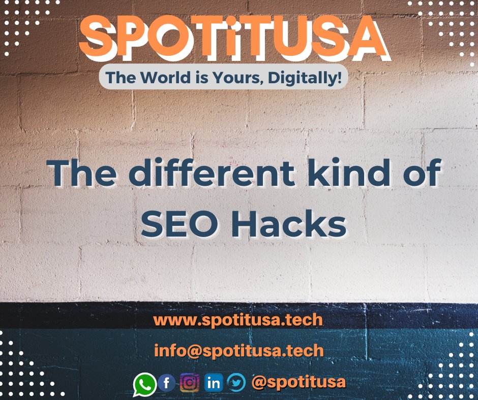 SPOTITUSA's tweet photo. SEO hacks that are guaranteed to grow your traffic.
Learn more about how we can help you out with your website #SEO at https://t.co/qWS1aPMZGB 

Follow us on other platforms:
https://t.co/vsjaU6F2xQ
https://t.co/nwlA0QWRkU
https://t.co/oIHa1IOCc8
https://t.co/BHGoK6ASrD

#seohack https://t.co/jEcy2ReZcE