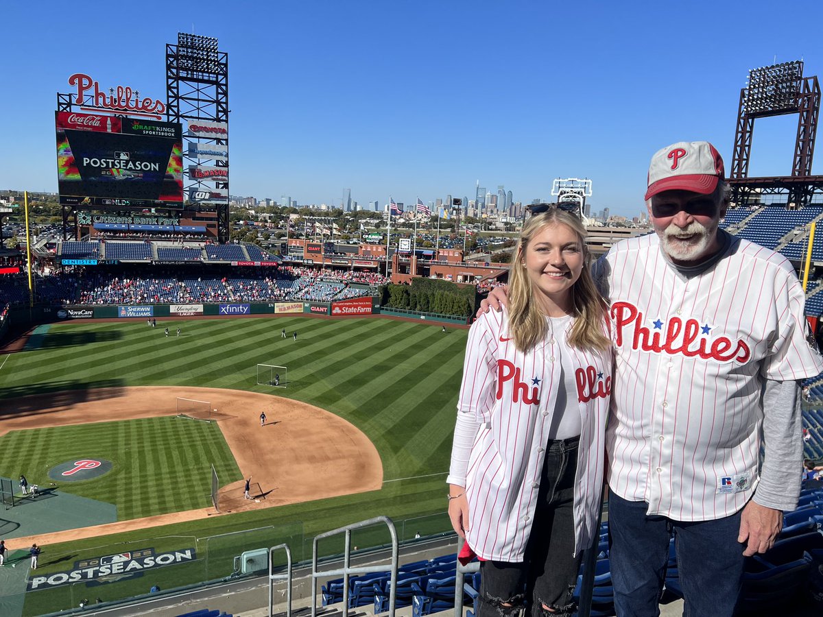 jodymacman's tweet photo. Mad &amp; Dad at a Phillies playoff game, doesn’t get any better than this! 👍 https://t.co/MejKL5V3YO