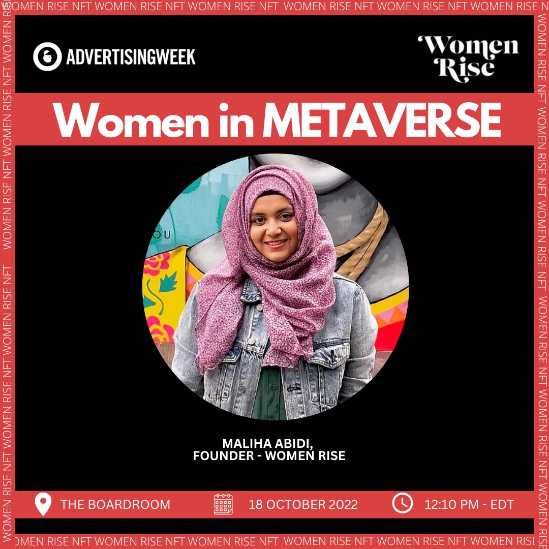 We are excited to announce that our founder and artist <a href="/Maliha_z_Art/">Maliha | Artist , Author</a> will be speaking at <a href="/advertisingweek/">Advertising Week</a> New York this coming week on the 18th of October and proudly representing our Women Rise fam ❤️✨ #AdWeekNY #WomenRiseNFT