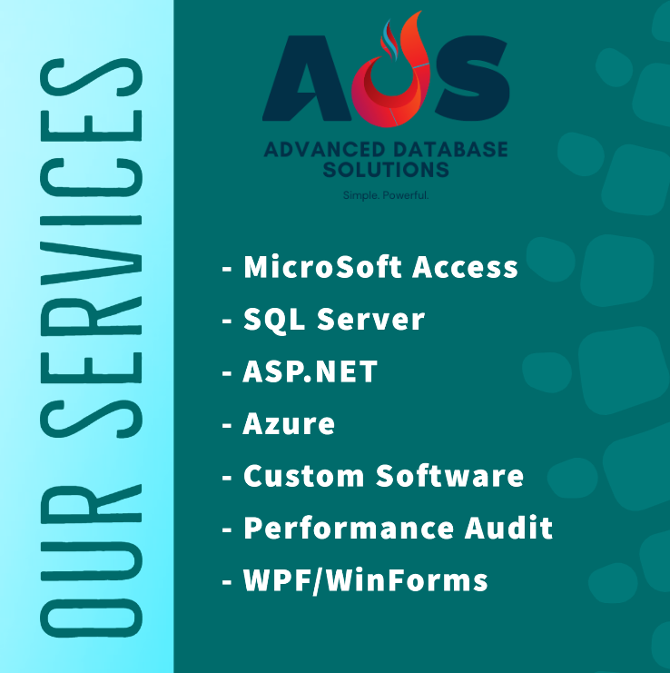 'Who are we and what do we do?' Check out our services:

#advanceddatabasesolutions #access #data #management #development #cloud #network #azure #sql #database #lan #localareanetwork #businesssolution #businesssolutions #csharp #csharpprogramming #dotnetdevelopers #DotNet  #help