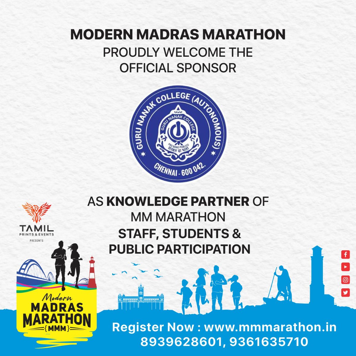 MadrasMarathon's tweet photo. Happy and proud to associate with @GNC_Chennai as #knowledge_partner for our #MODERN_MADRAS_MARATHON
#straff_students_and_publicparticipation event welcome you on board.
#mmmarathon #mmmarathon2022
#modernmadrasmarathon
#tamilnadusportsuniversity #gurunanakcollege #gnc https://t.co/DMUEaSedL8