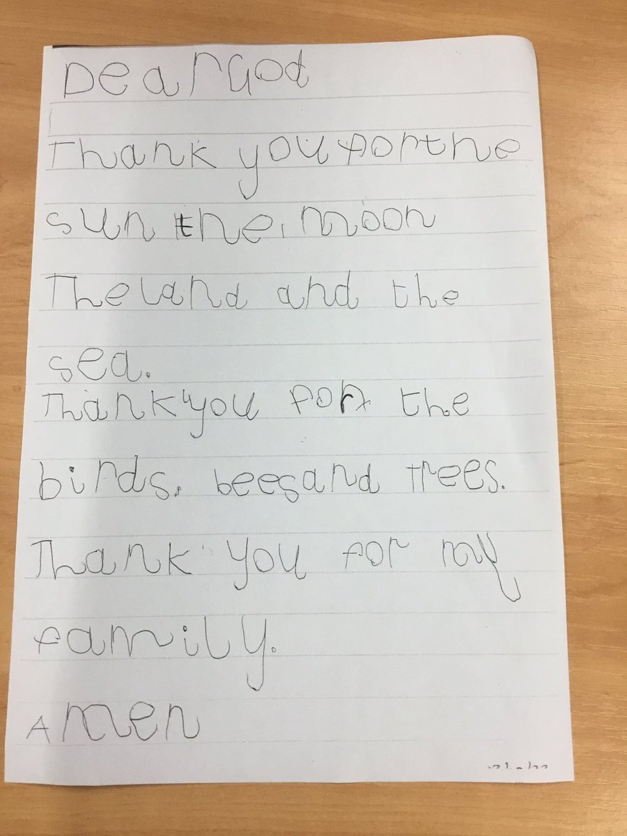 Lots of our children have chosen to write some beautiful prayers this week all about being thankful.
Here is an example from Year 1.