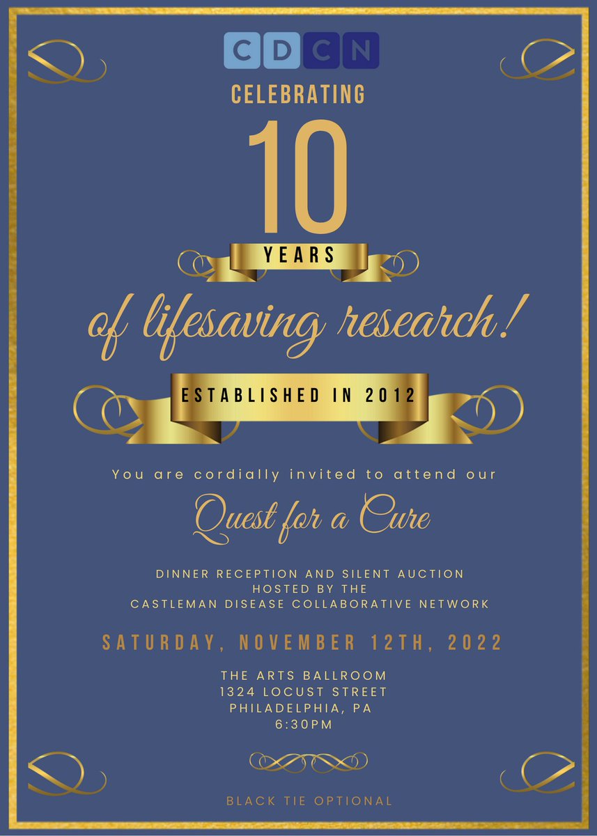 Don't delay - purchase your ticket to attend the Quest for a Cure Gala in Philadelphia on Nov. 12th to celebrate 10 years of lifesaving research! Buy tickets to attend or become a sponsor today! e.givesmart.com/events/sSo