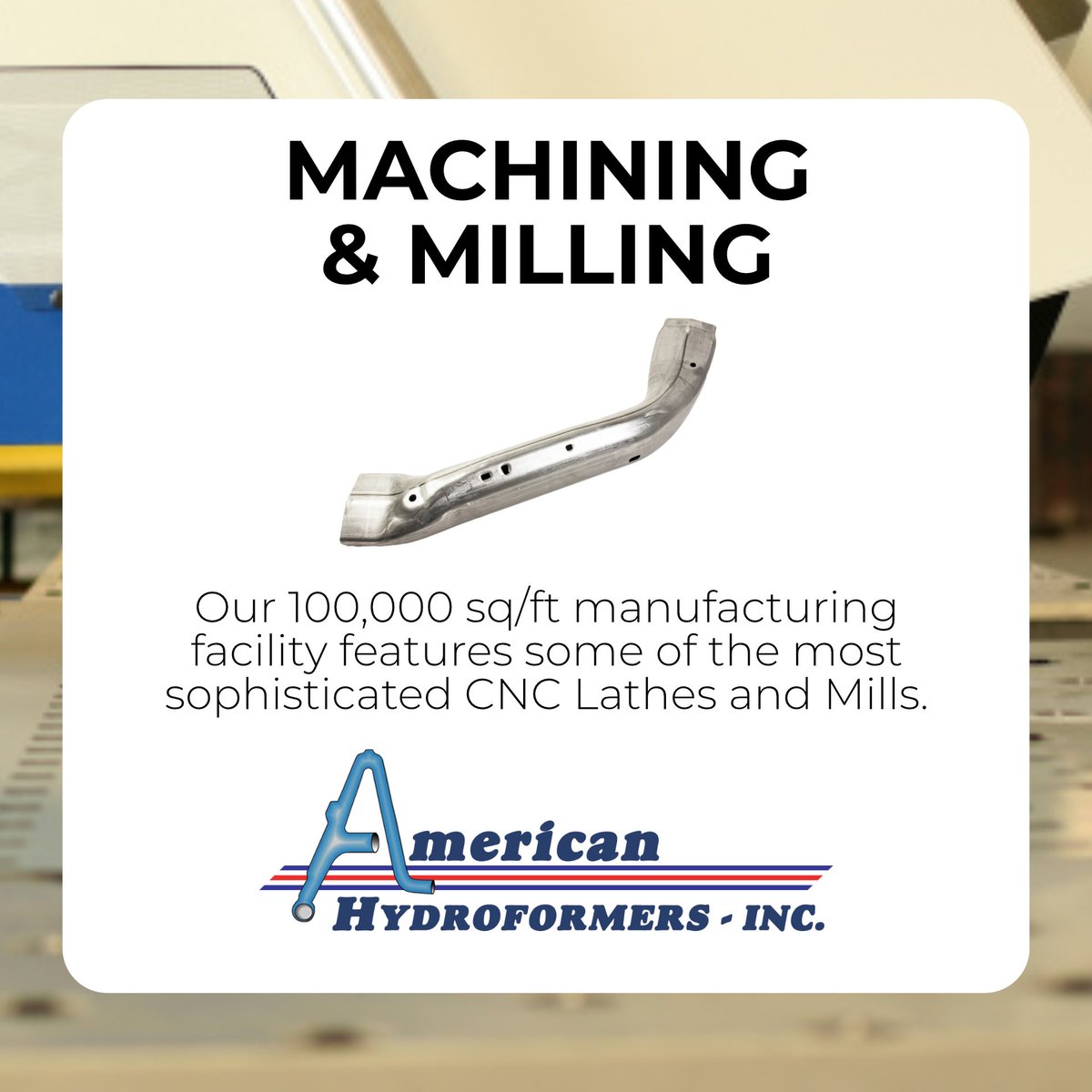 TubeHydroformer's tweet photo. American Hydroformers machining &amp; milling division offers both conventional &amp; custom CNC solutions for a variety of applications. 

Machining &amp; Milling Information: https://t.co/Vzogq04UwK

 #AHI #Hydroforming #Parts #Manufacturing #Machining https://t.co/Ux484h8N0c