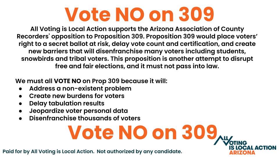 alexgulotta's tweet photo. Our election officials say NO on Prop 309 -- and you should say NO on Prop 309, too! Pass it on!

#NoProp309 #Election2022 https://t.co/Fx1gEkozUe