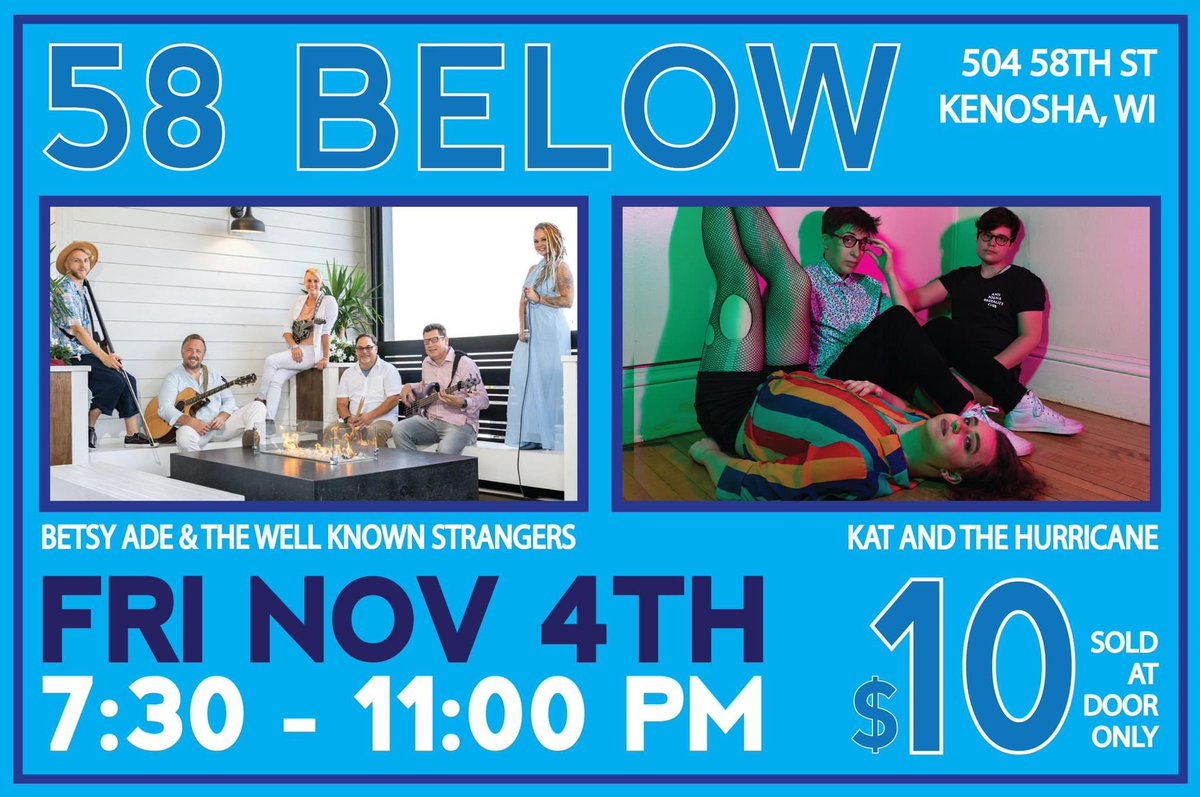 Coming soon to the wonderful 58 Below in <a href="/downtownkenosha/">Downtown Kenosha</a>! We will be sharing the stage on Friday November 4th with the talented Kat and the Hurricane from Madison.
#kenoshalivemsic 
#kenoshamusic 
#indiemusic 
#strangernation