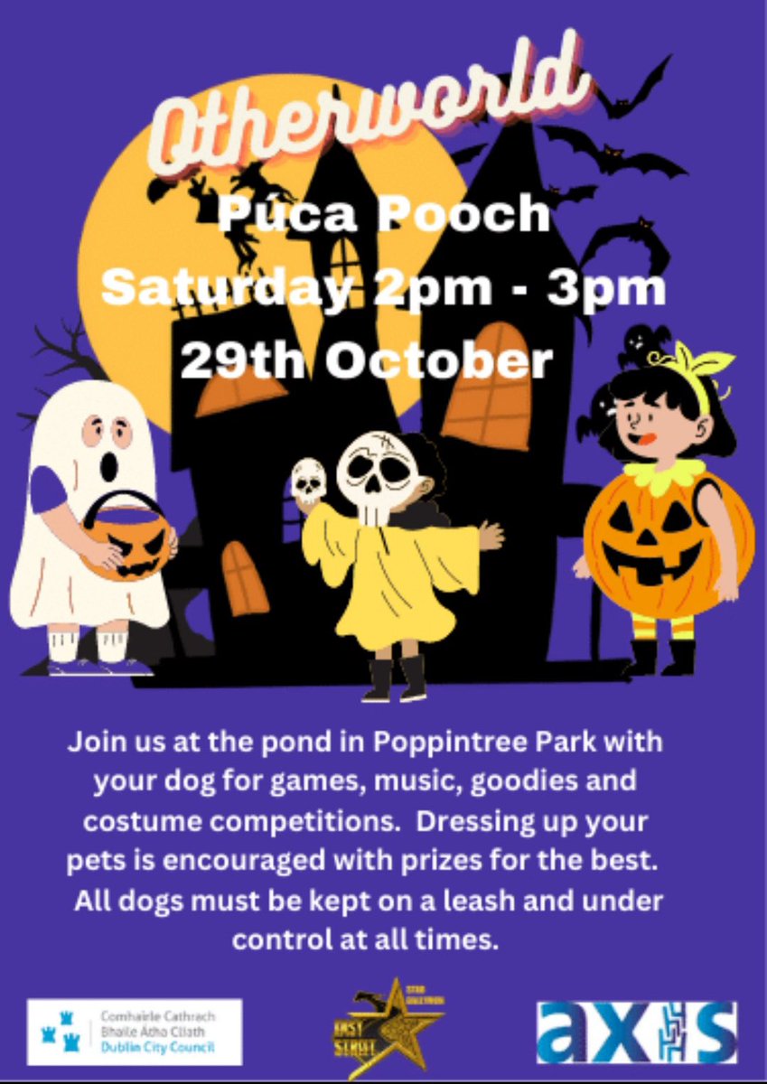 Bring your dog along in fancy dress to Púca Pooch in Poppintree Park, 2-3pm, 29th October 🎃🌟