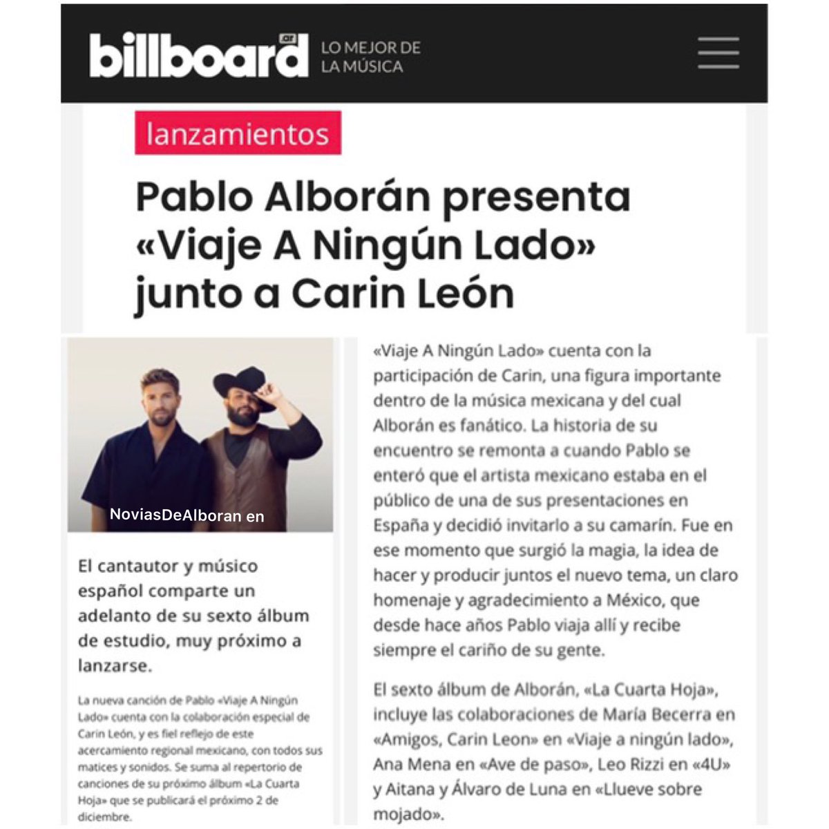 .<a href="/pabloalboran/">Pablo Alborán</a> presenta #ViajeANingunLado junto a <a href="/carinleonofi/">CARIN LEON</a>