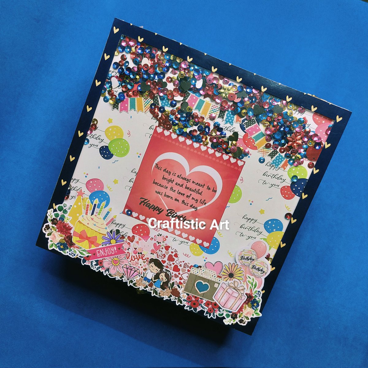 craftisticart's tweet image. Best Birthday Gift For Husband. Holds 60 photo's includes Mini Scrapbook, Pop up cube in a box, Chocolate, Match Box, Message frills, Envelope Card, light. Box size- 8"×8". Customization available. Order before 30 days. Video Link: youtu.be/RvN9CZXlfmI#Cr… #mdfbox #hamperbox #gift