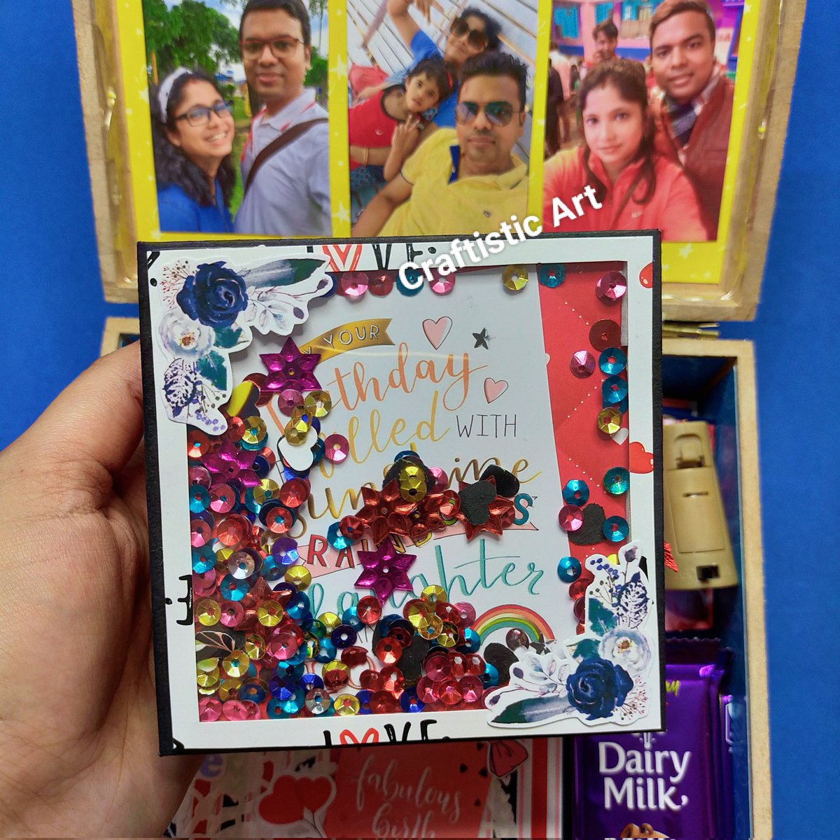 craftisticart's tweet image. Best Birthday Gift For Husband. Holds 60 photo's includes Mini Scrapbook, Pop up cube in a box, Chocolate, Match Box, Message frills, Envelope Card, light. Box size- 8"×8". Customization available. Order before 30 days. Video Link: youtu.be/RvN9CZXlfmI#Cr… #mdfbox #hamperbox #gift