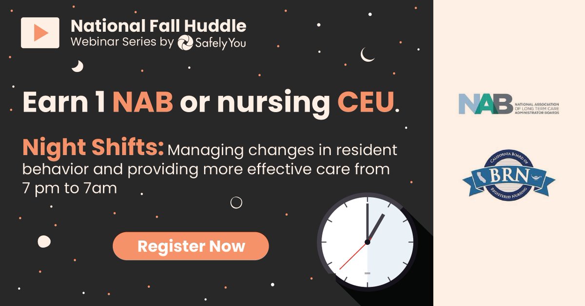 Our #NationalFallHuddle nets you 1 NAB or nursing CEU, and this month we're focused on overnight care and increased fall risk. We’ll analyze nighttime fall incidents and provide strategies for better managing sundowning behaviors. Join us. hubs.li/Q01pQXMC0