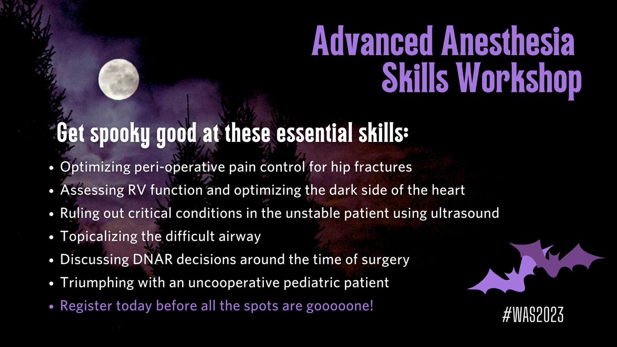 Improve patient outcomes & satisfaction by joining us at #WAS2023 and CARVING out some time for this EERIE-sistible #anesthesia skills workshop, including the critical role of communication in DNAR & difficult pediatric cases. Limited spots—register today: bit.ly/was2023