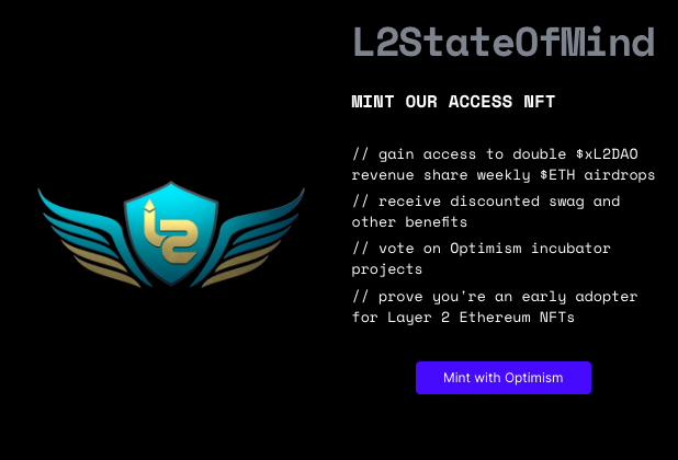 Mint your #L2StateOfMind #NFT here: 

👇👇👇

l222.layer2dao.org

#L2DAO $L2DAO $xL2DAO #ETH