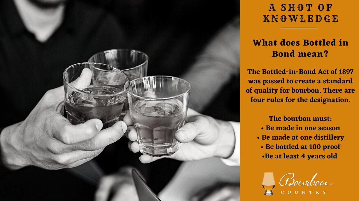 justaddbourbon's tweet photo. The Bottled-in-Bond Act of 1897 was signed into law by President Grover Cleveland to ensure what you were drinking was indeed bourbon and not some nasty imitation using food coloring, iodine or even tobacco spit.
. . .
#shotofknowledge #bottledinbond #bourboncountry #bourbon https://t.co/AxQ3bQvifT