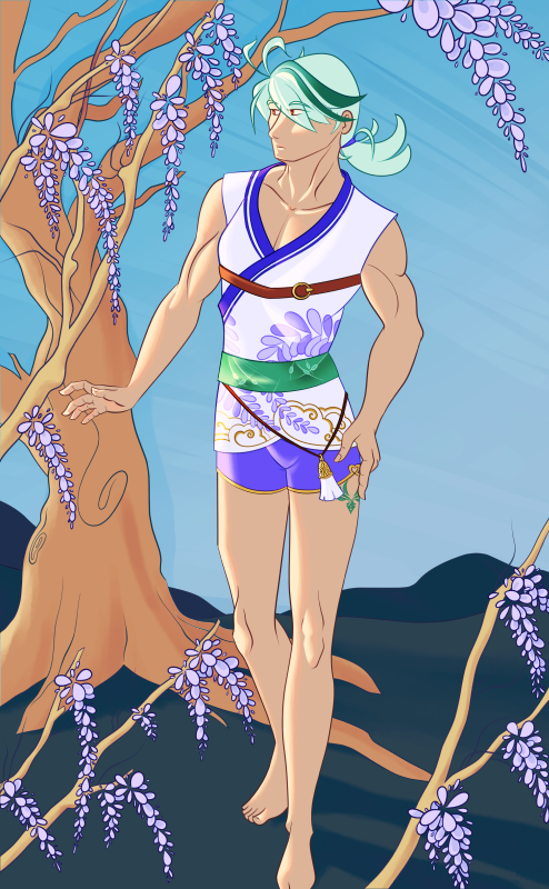 If you lose the sash you can see the silkworm cocoon design on his obi better. #Genshinimpact #Kazuha