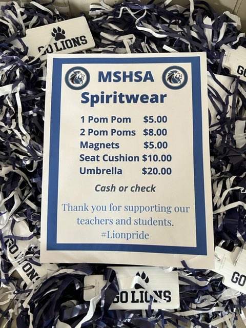 chmshsa's tweet photo. MSHSA will be selling Pom poms and seat cushions at tonight’s game- cash only accepted this evening!

Also don’t forget that the Spirit wear store is now live!  https://t.co/vv2TKkW0JJ https://t.co/uM91Kyw0vf