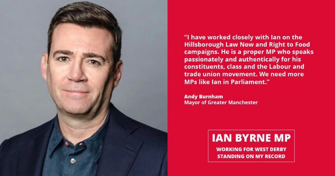 Andy Burnham endorses Ian Byrne MP in his battle to avoid de-selection. Retweet if you support Ian Byrne too.
